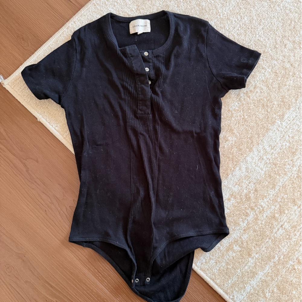 Loulou Studio Black Ribbed Bodysuit